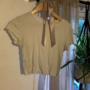 reformation ribbed baby tee with lettuce edge detail